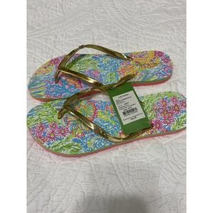 NEW Lilly Pulitzer Women’s Flip Flop Size 9/10 - Lovers Coral Seaspray Blue